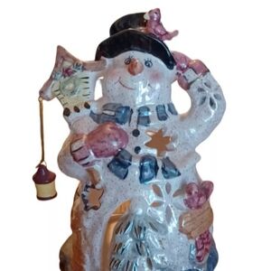 Ceramic Party Snowman Tealight  5 1/2 ins Tall Christmas Snowman Vintage  EUC